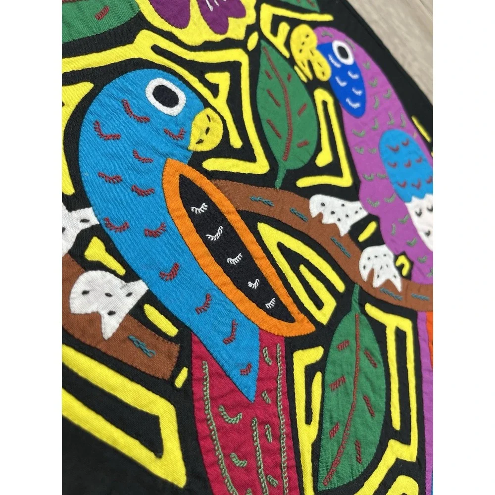 Vintage Mola Kuna 2 Parrot Birds Tropical Panama Star Folk Art Wall-Art Placemat